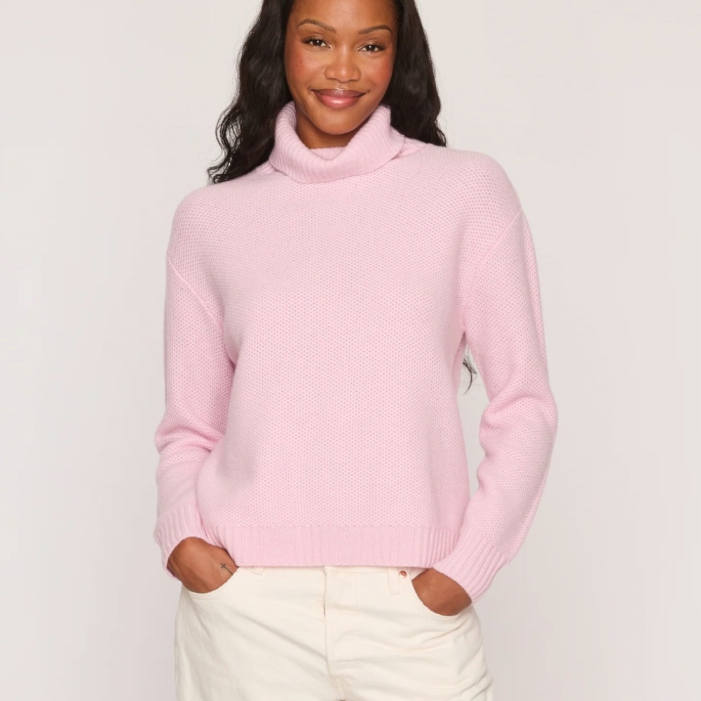 The Cashmere Project Honeycomb Turtleneck Sweater in Pink Pearl
